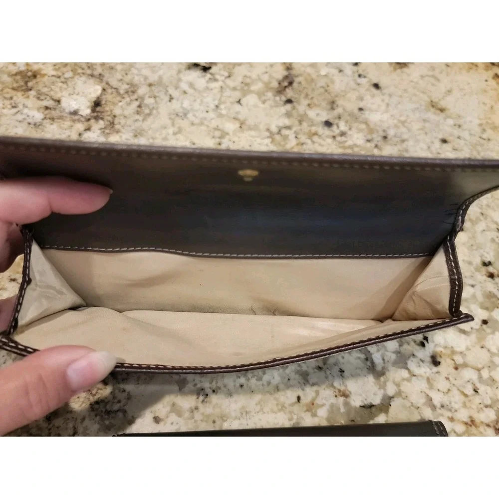 Coach Brown Leather ID Card Holder Bifold Wallet Clutch W/ Check Book Cover